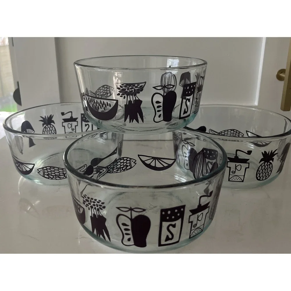 Set Of 4 Pyrex 7201 1 Qt Clear Glass Storage Bowl Purple Kitchen Design No Lid